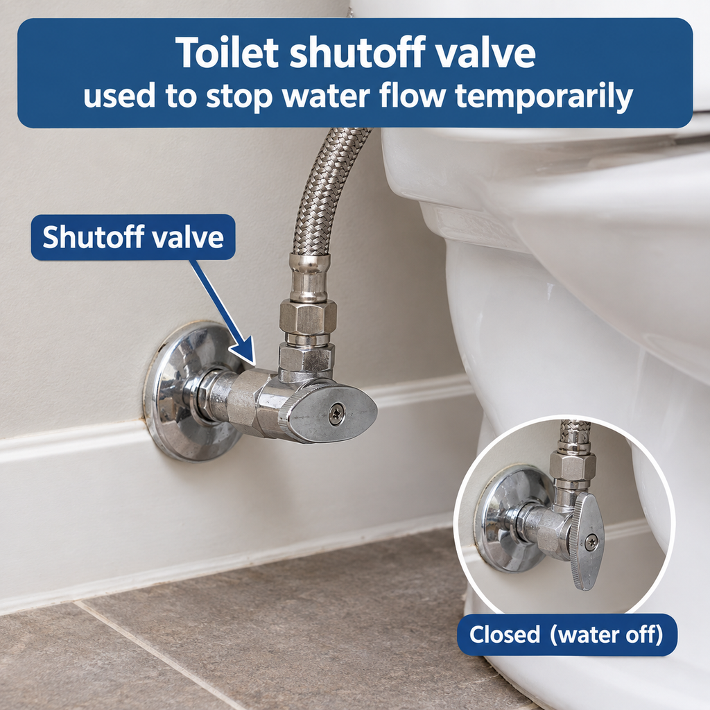 Toilet shutoff valve used to stop water flow temporarily