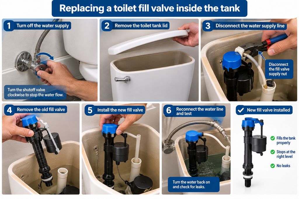 Testing a repaired toilet after fixing a running toilet