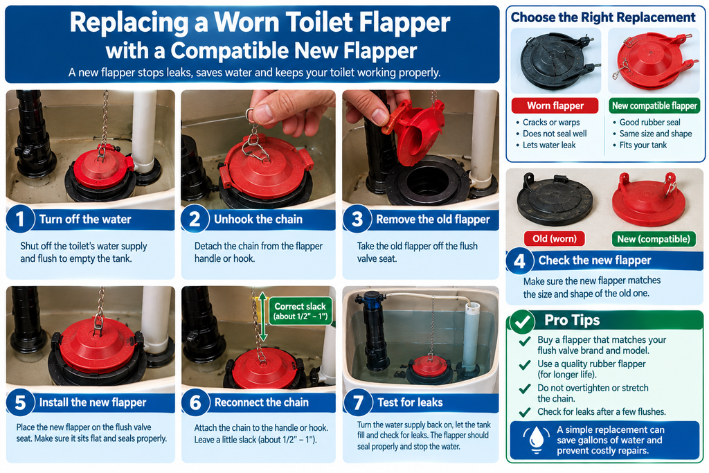 How to fix a running toilet by replacing a worn flapper