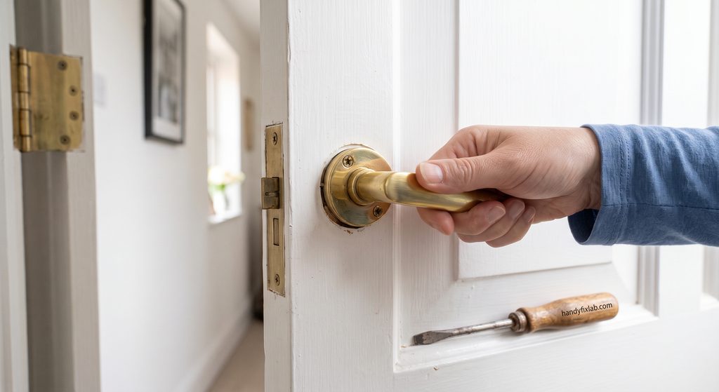 Checking a loose door handle to find where the movement is coming from