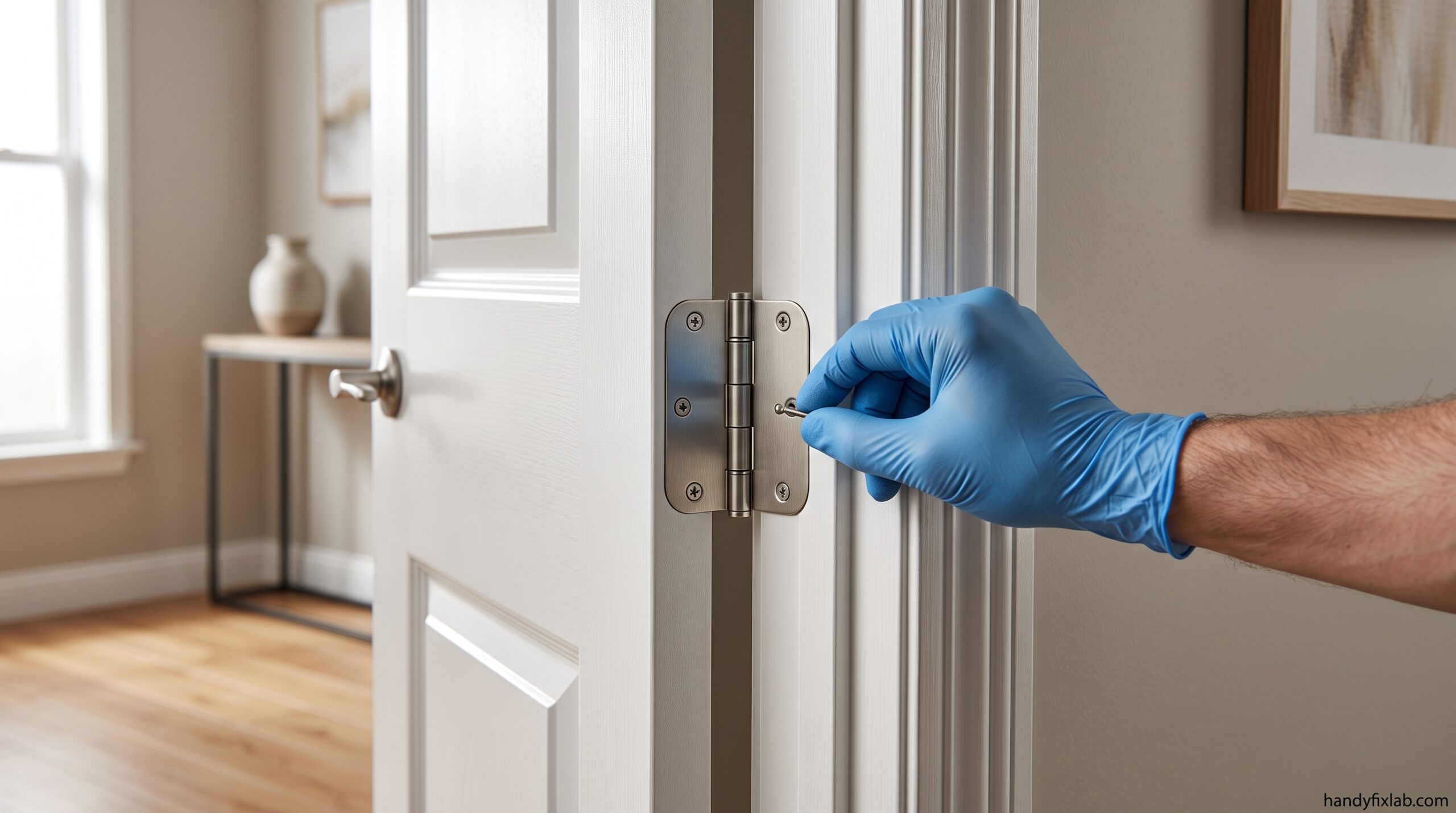 door hinge inspection for a squeaky door