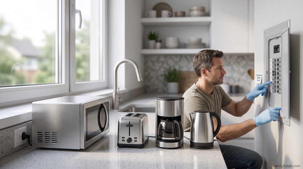 Homeowner checking appliances after a circuit breaker trips