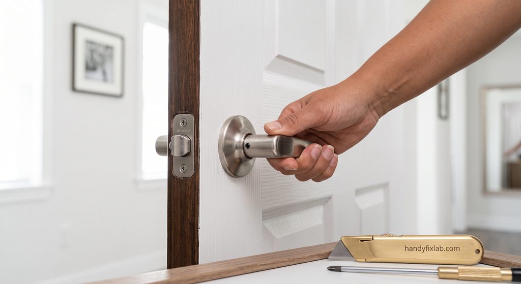 Testing a repaired door handle after tightening the screws