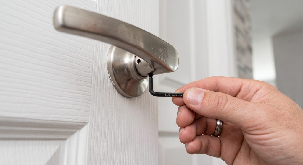 ightening the hidden set screw on a loose door handle