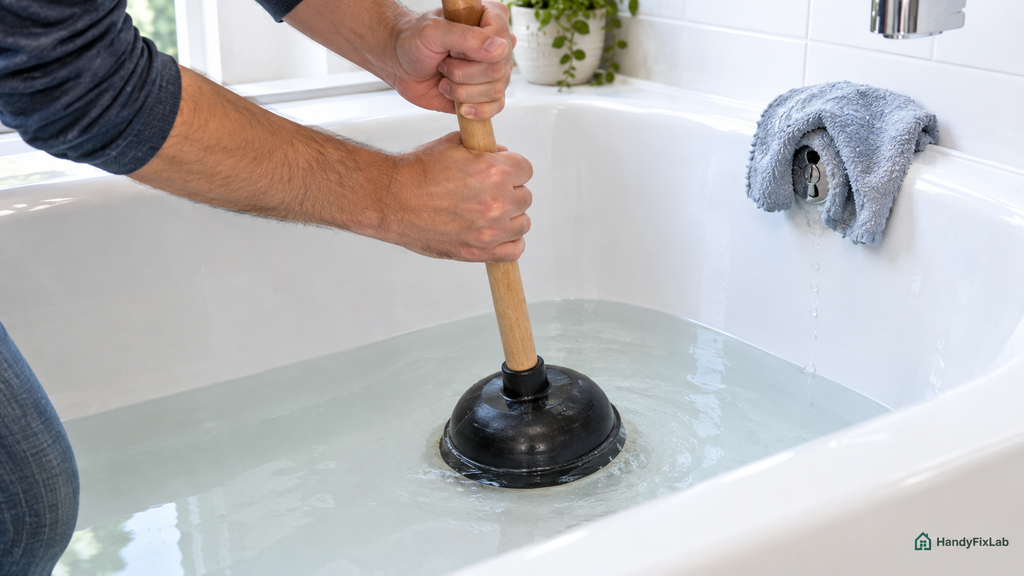 Using a plunger to clear a bathtub drain clog